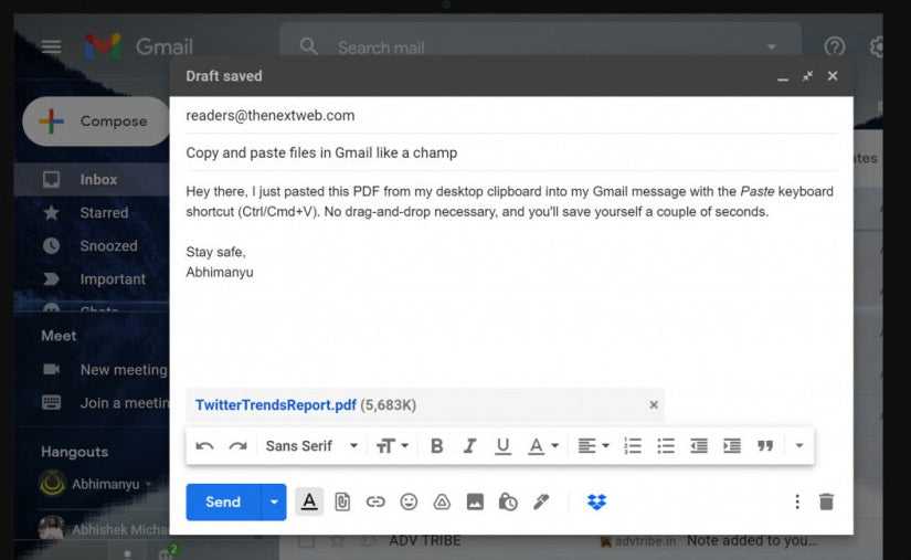 How to copy and paste from desktop or windows explorer to Gmail