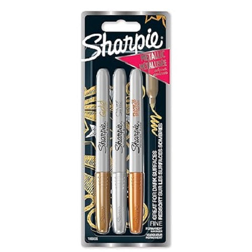 Sharpie Permanent Marker Fine Tip Assorted Metallic Colors Pack of 3